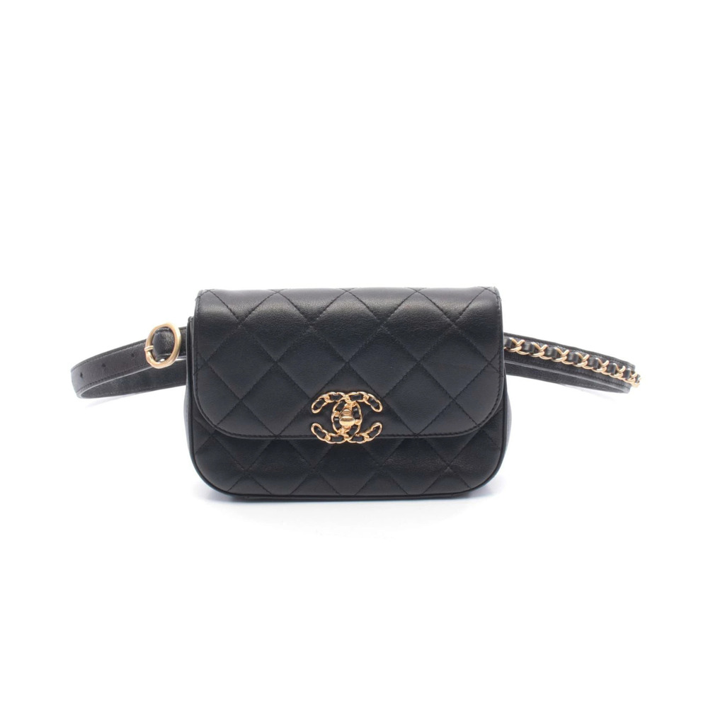 Chanel Waist Bag Lambskin Sheepskin Black
